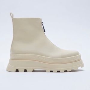 Zara - Zipper Low Heel Off White Boot